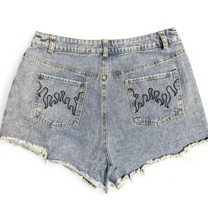 Le Lis Collection High Waisted Flame Pockets Blue Denim Shorts Womens Size Large